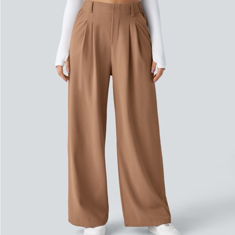 HALARA Elegant Tan Wide-Leg Pants